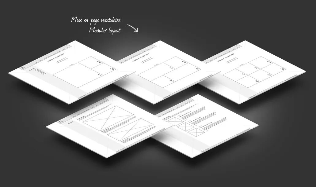 RBC Furniture modular layout diagrams, featuring graphic templates and typesetting principles for print media