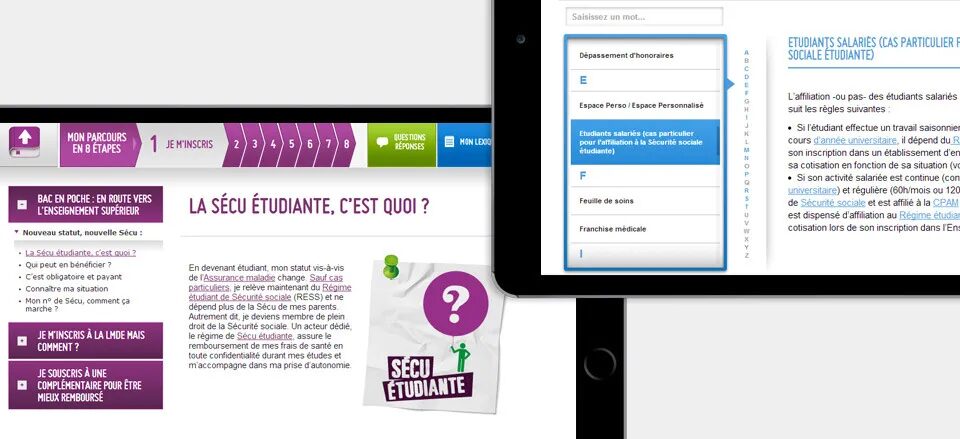 LMDE mobile application design - student social security course 8 steps questions answers tools by cubedesigners