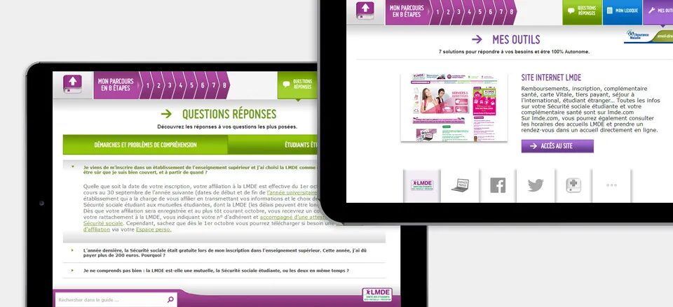 LMDE mobile application design - student social security course 8 steps questions answers tools by cubedesigners