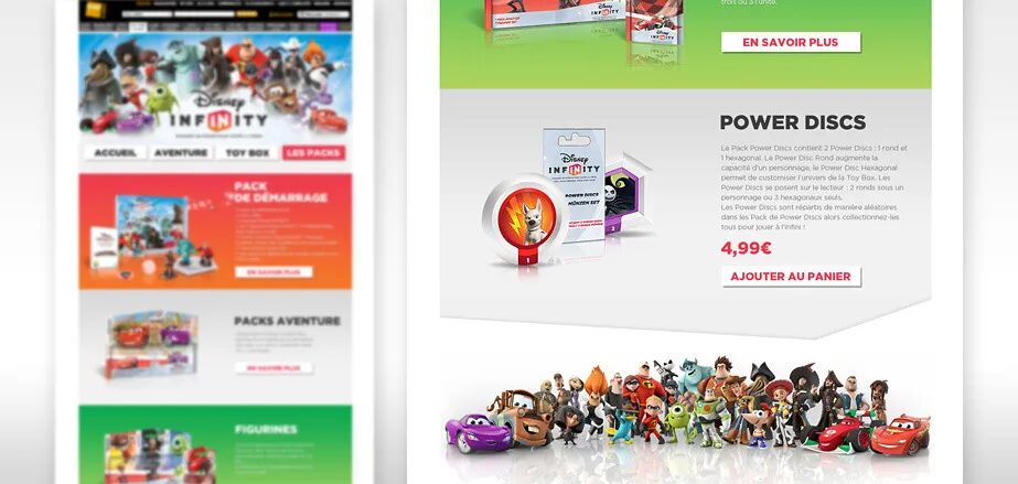 Disney Infinity e-commerce store design - starter packs Power Discs figures Disney Pixar characters by cubedesigners