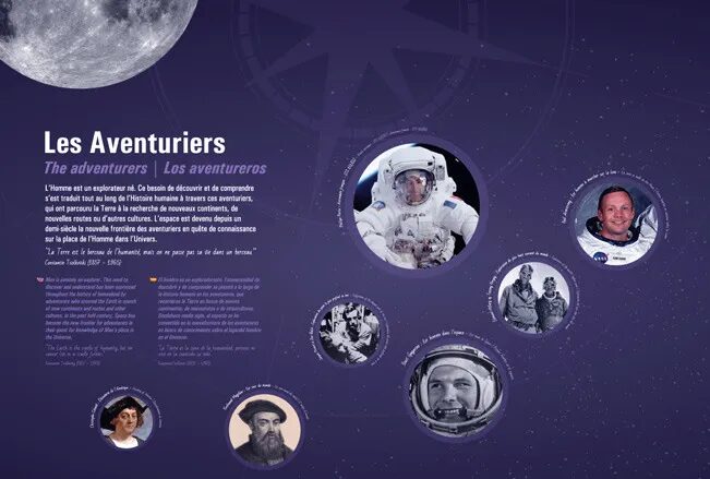 Cité de l'Espace - Adventurers, Explorers, Astronauts, Gagarin Armstrong, Space Conquest Exhibition Design by cubedesigners