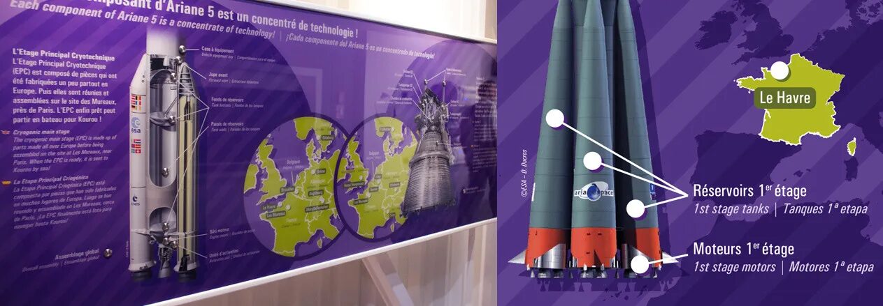 Cité de l'Espace - Ariane 5 main stage, cryogenic tanks, engines, space technology by cubedesigners