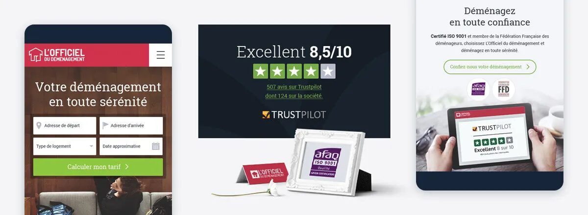 Responsive website creation L'Officiel du Déménagement certified ISO 9001 Trustpilot by cubedesigners