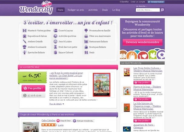 Wondercity site with deals and children's activities.