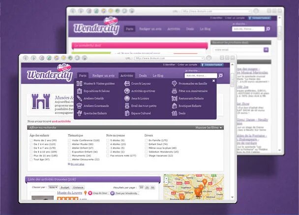Wondercity site with search for children's activities.