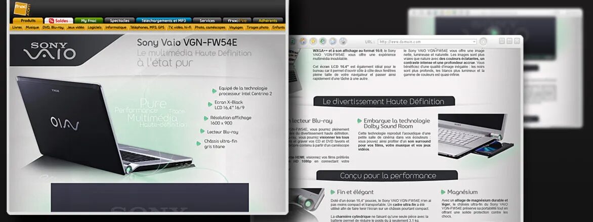 Sony Vaio VGN-FW54E promotional visual for Fnac.