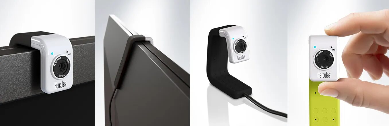 Hercules HD720 webcam fixed on screen.